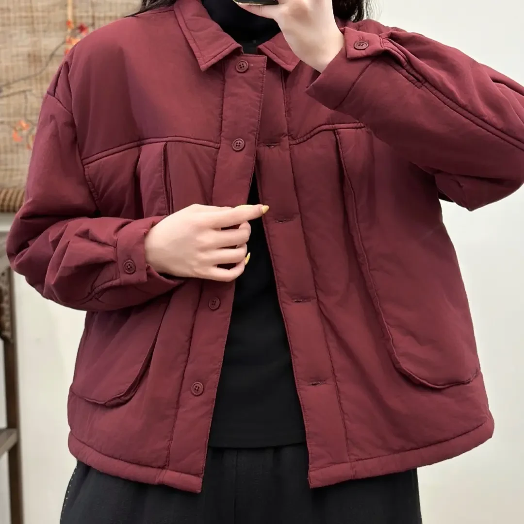 秋冬大口袋宽松百搭纯色短款棉服外套小个子适用