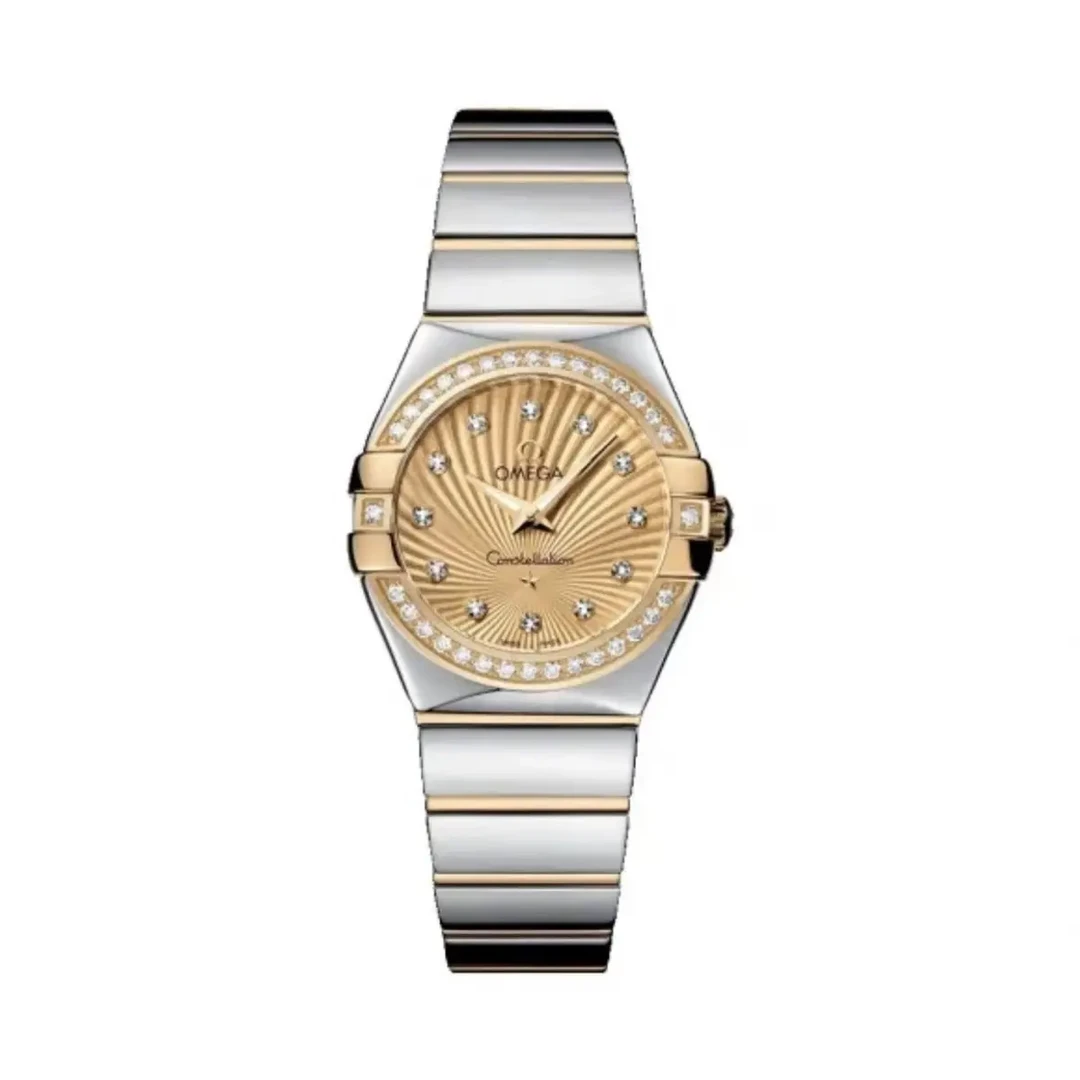 99新 Omega/欧米茄 星座系列/27mm/石英/女表/内外钻/黄色/螺纹盘