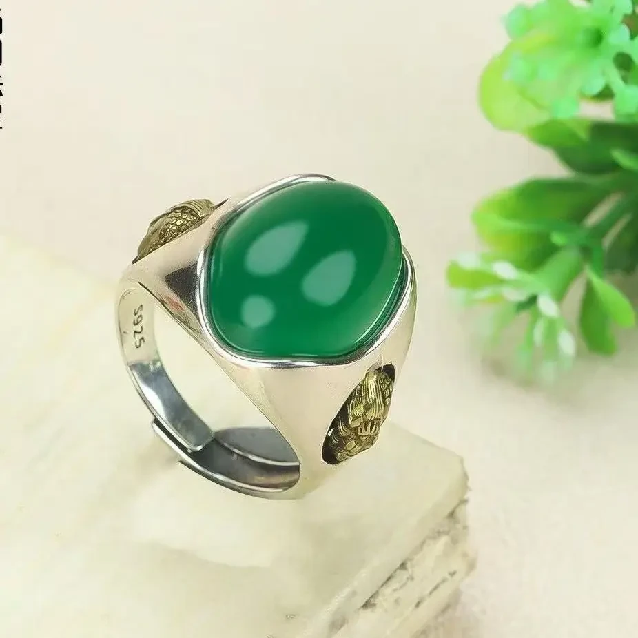 天然帝 W 绿双拼色男士可调节开口镶嵌