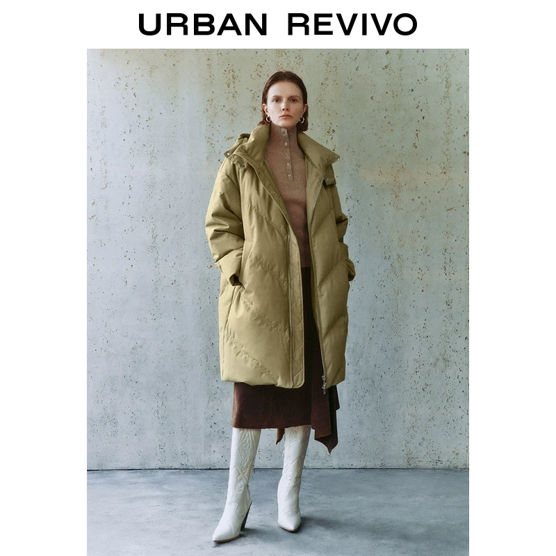 UR女装休闲雅丹风连帽立领羽绒服UWH140037
