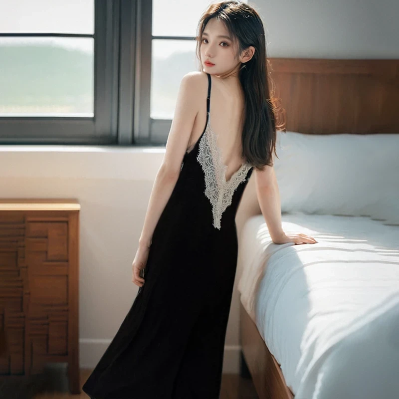 莫代尔冰丝吊带睡衣女2025新款蕾丝边大码性感美背露背夏季家居服