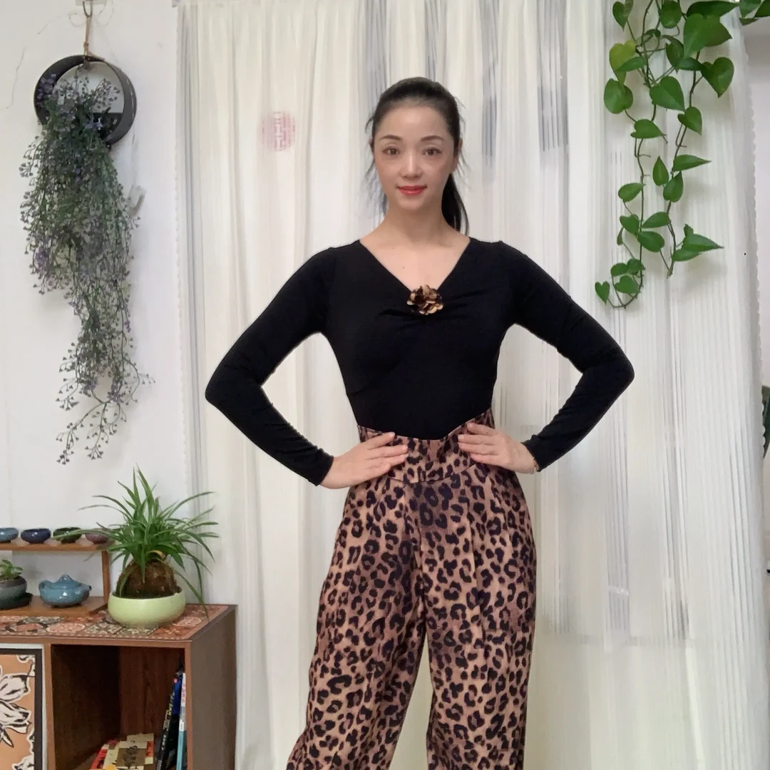 【惠莹】秋款定制豹纹花色四季款面料高腰魔术贴直筒裤