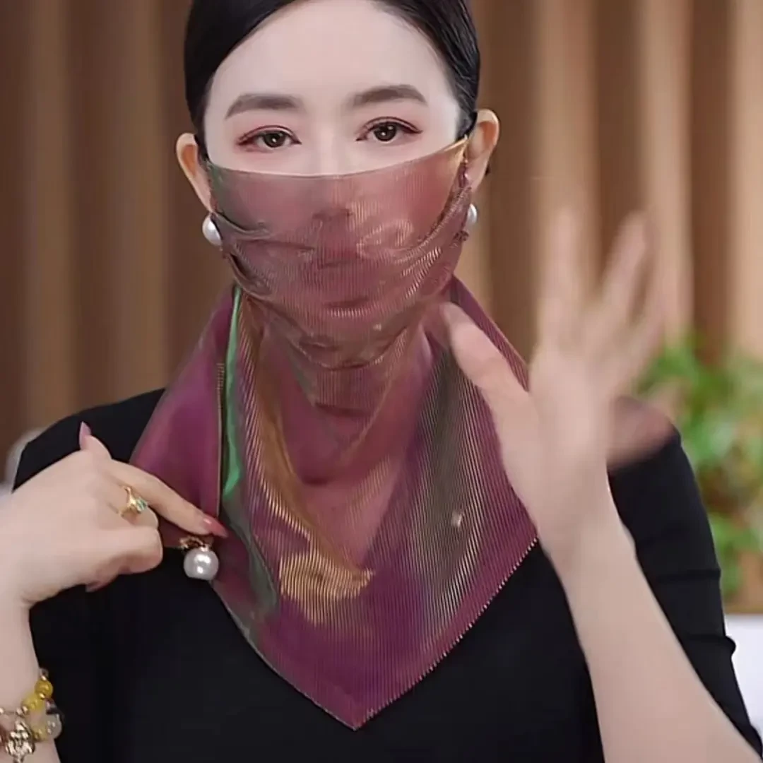 时尚百变防晒面纱夏天夏季透气百搭薄款渐变面罩女款护脖韩版丝巾