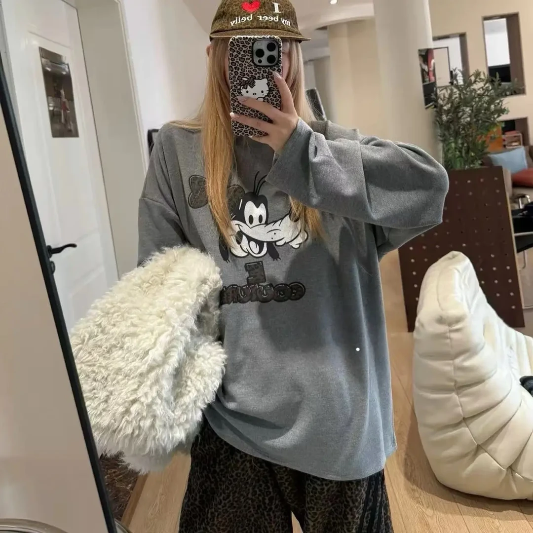 【東Room】62283韩系慵懒宽松米奇印花圆领长袖 T女