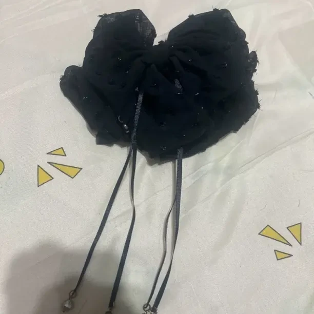 高级感缎面碎钻飘带蝴蝶结抓夹女ins风超仙头饰