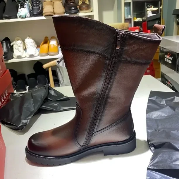 套筒侧拉链雕花圆头透气时装靴短靴马靴冬季男士靴子