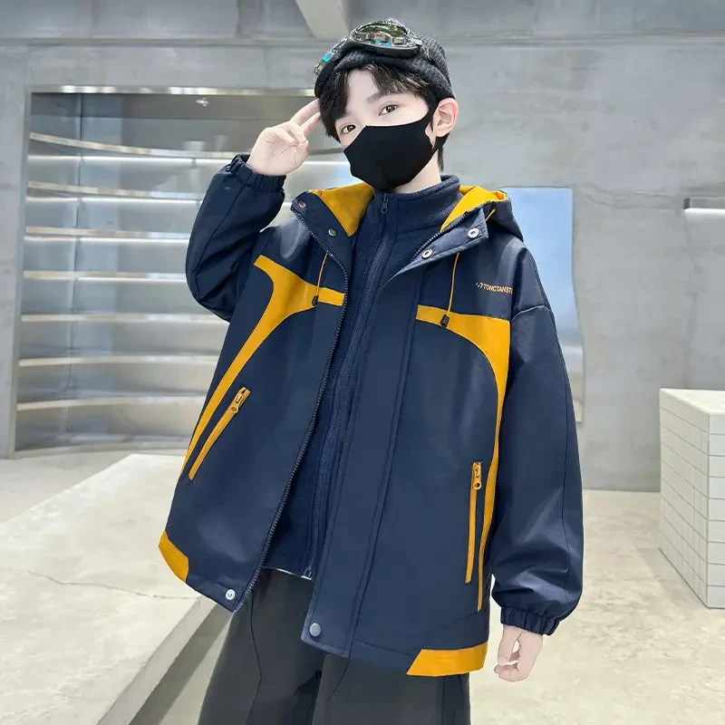 儿童装男童冬装夹棉外套2025新款中大童秋冬季三合一可拆卸冲锋衣