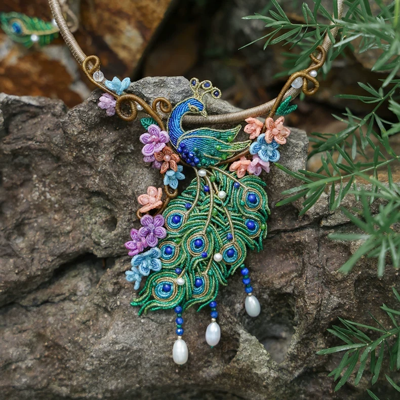 栖石原创高级编绳教程孔雀碧翎编绳神禽项链饰品手工编绳首饰