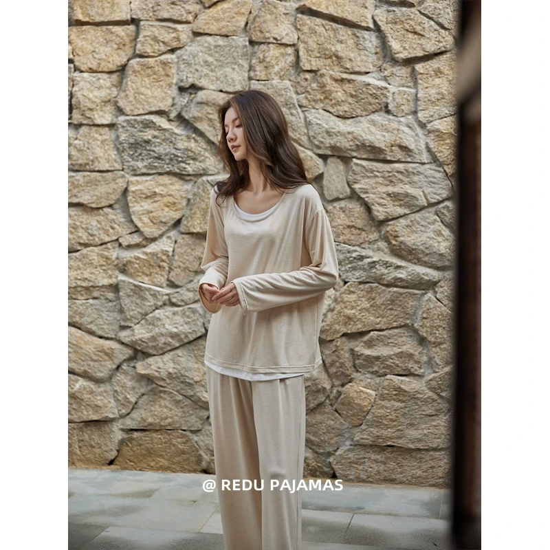 【超柔软】热妒假两件睡衣女春秋长袖柔软春季可外穿家居服套装