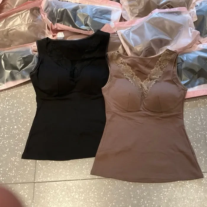 秋冬新款加绒自带胸垫一体式女士德绒发热保暖背心
