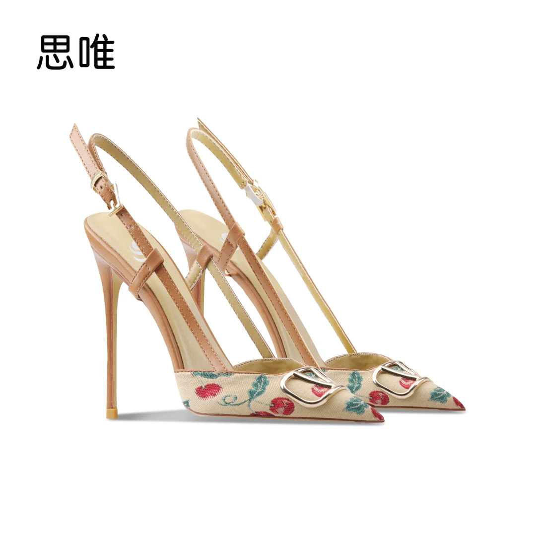 棕色气质高跟凉鞋2025年春季女新款尖头浅口细跟通勤百搭舒适单鞋