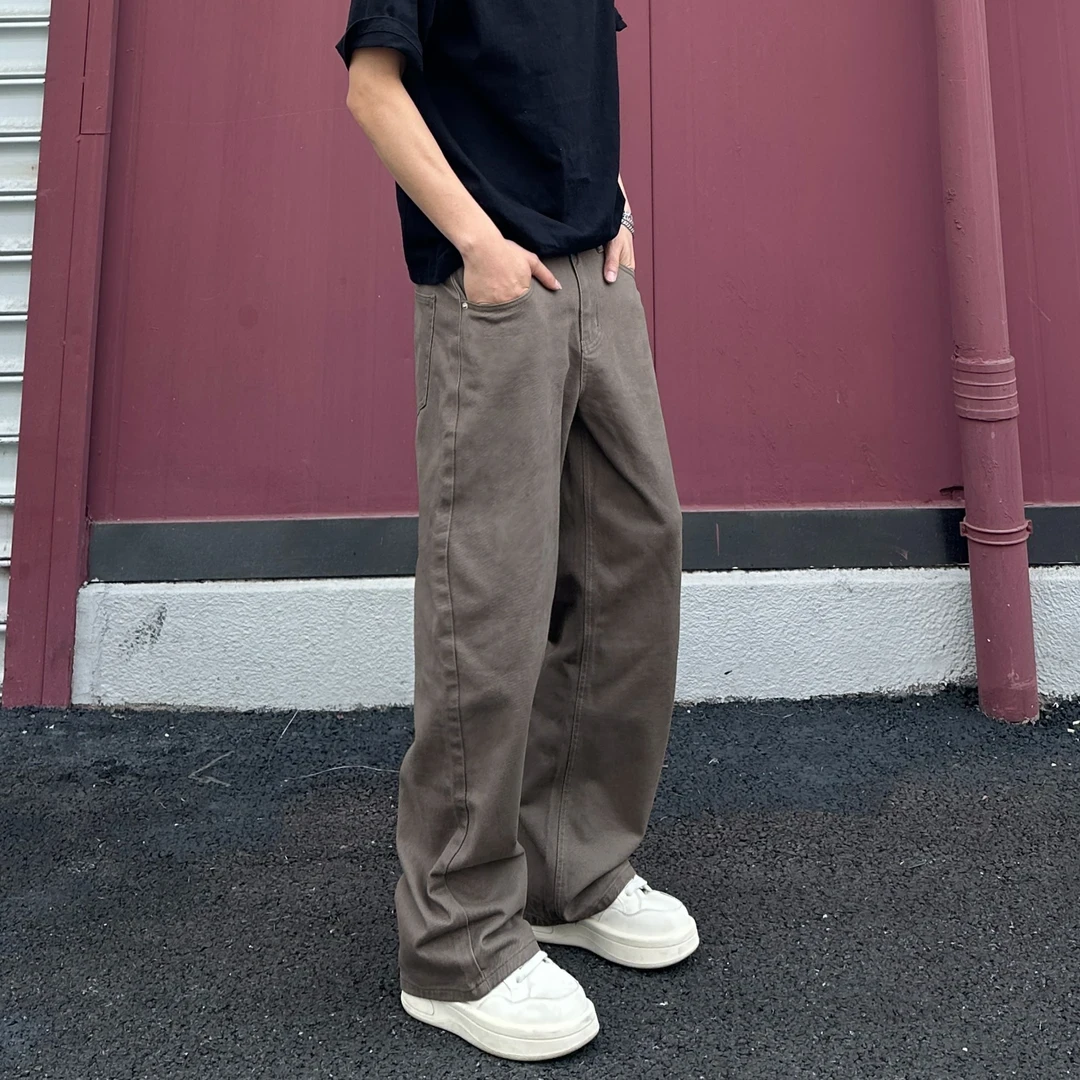 Gonetich大鹏国潮牌情侣美式排扣拼接开叉洗水休闲裤宽松直筒长裤