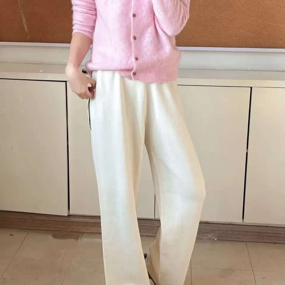 女士秋冬加厚针织直筒拖地裤显瘦百搭时尚休闲裤