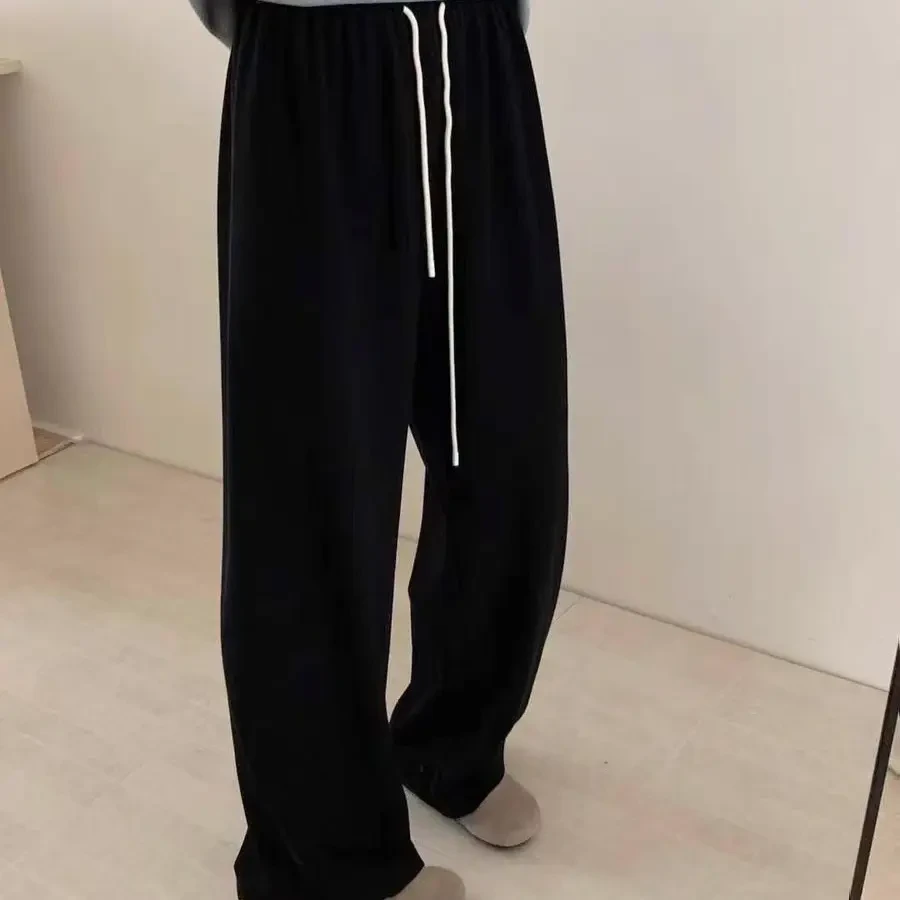 藏青色垂感休闲运动阔腿弯刀女裤百搭时尚