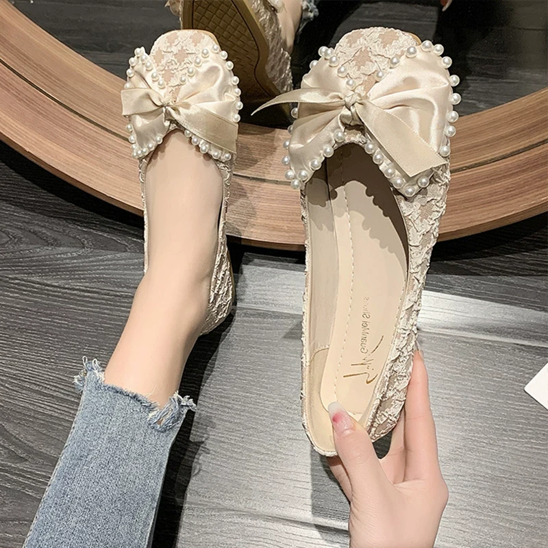 搭配裙子单鞋女平底2025春夏新款韩版百搭仙女风温柔豆豆鞋妈妈鞋