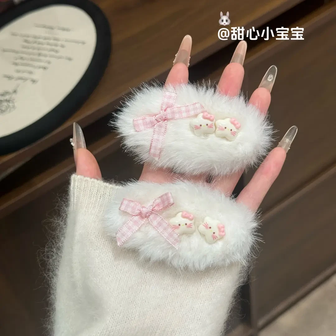 秋冬ins毛绒KT猫发夹毛茸茸星星卡通BB可爱发卡少女甜美发饰刘海