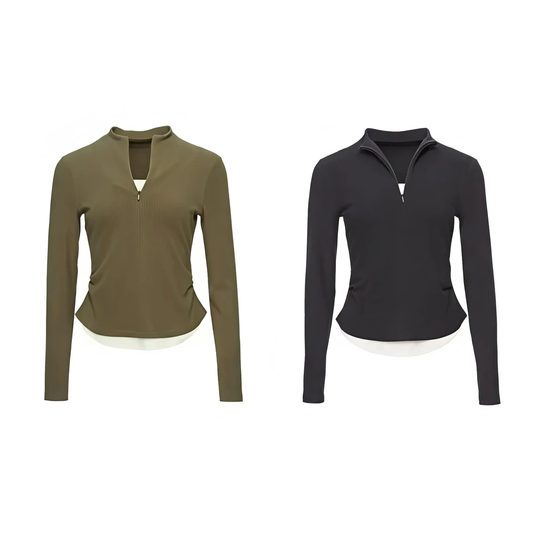 歌锦有弹力长袖常规百搭风套装修身针织高腰女