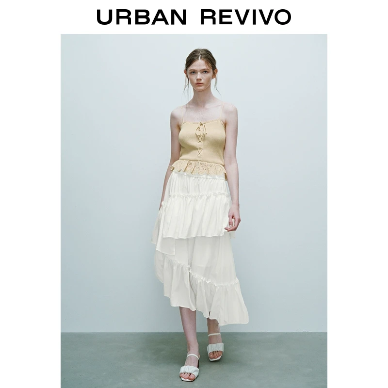 UR2025秋季新款女装设计感褶皱松紧腰蛋糕裙半裙UYL550017