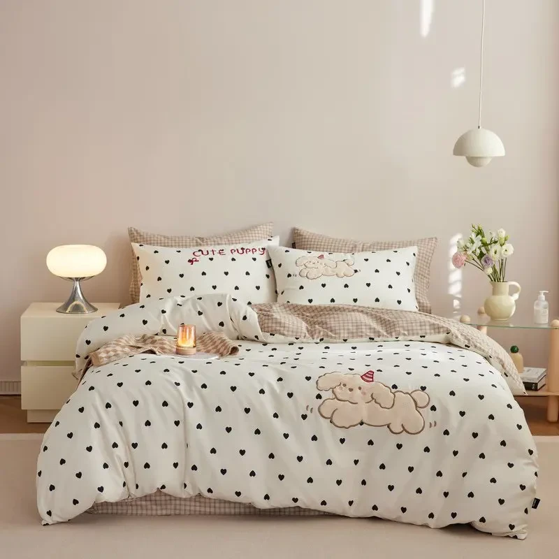 【设计师 刺绣款】新款 雪糕狗 刺绣纯棉四件套全棉少女心粉色