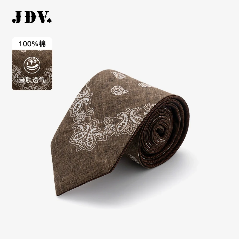 J.D.V2025商场同款春季棉褚红色印花领带男士正装复古WAF4707