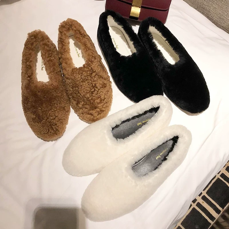 【小曼专属】冬季懒人百搭软底平底保暖踩跟毛毛鞋女单鞋E24D098