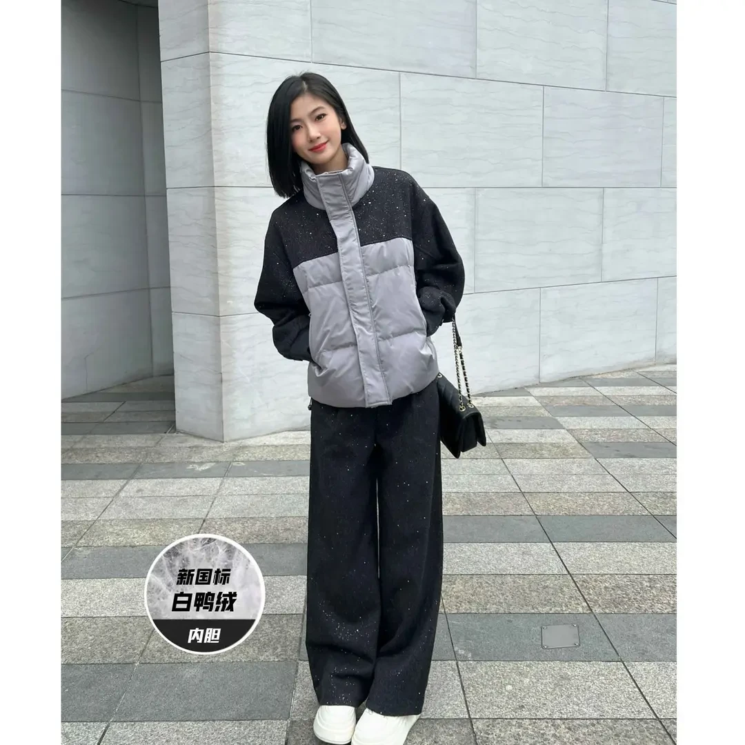 精选套装穿搭时尚外套羽绒内胆女休闲短款外套阔腿裤两件套10098