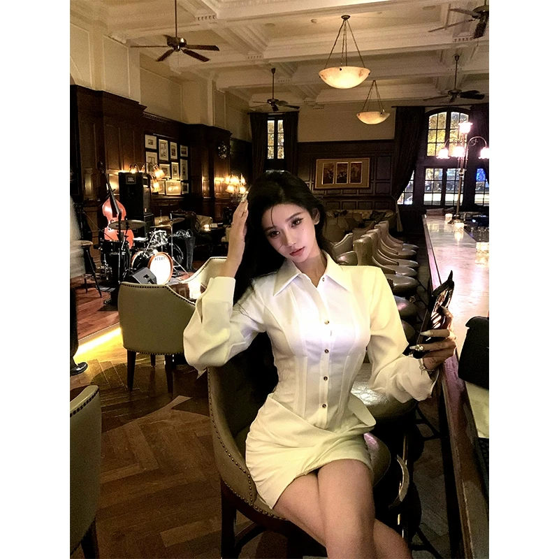 芭比姨【清野名宴】 盐系轻熟风收腰褶皱衬衫短裙女