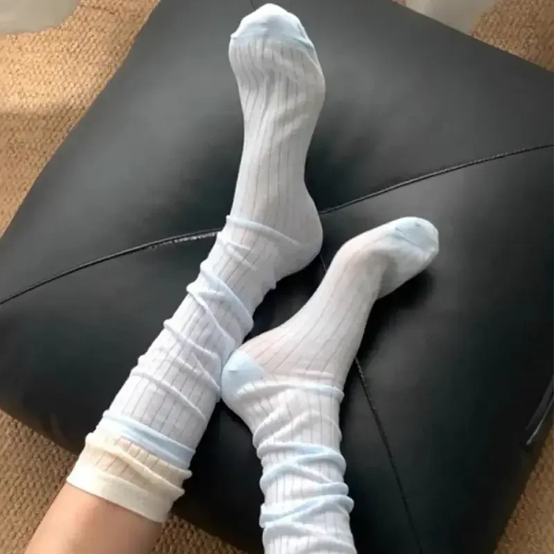 拼接微透堆堆袜女夏季薄款透气小腿袜子夏天芭蕾风薄长筒长袜夏
