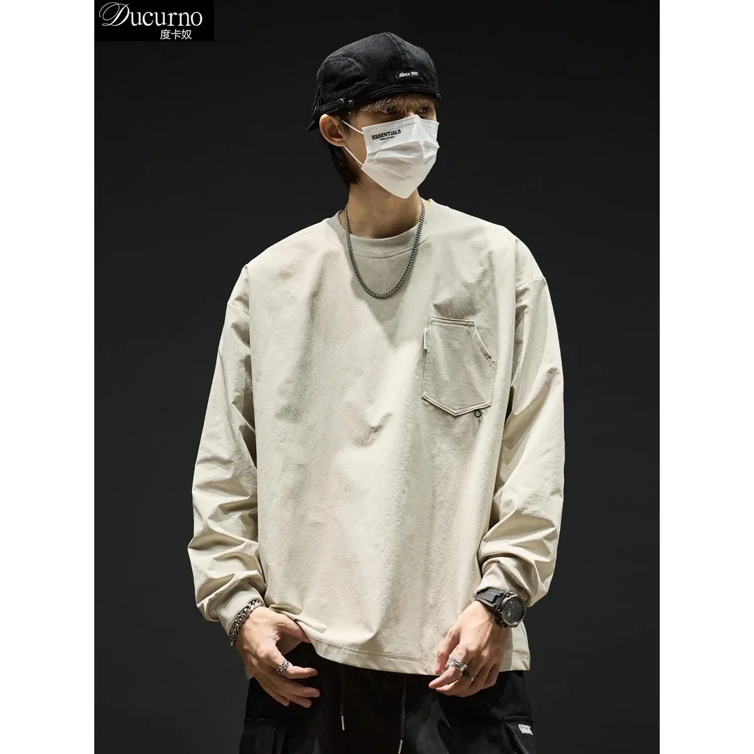 秋季新款大码长袖男士透气速干外穿上衣春秋季美式休闲卫衣男装