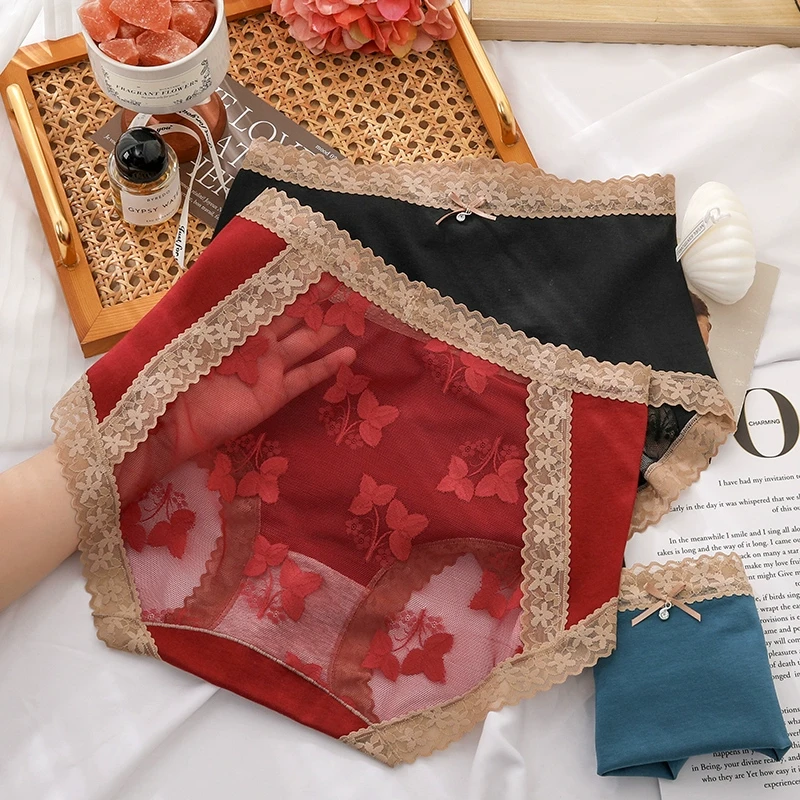 洁韵朵本命年蛇年红色内裤女大码性感蕾丝收腹2025新年礼物短裤