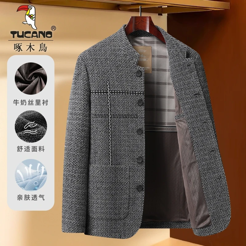 【专柜款】中年男士休闲夹克中老年人男装爸爸装秋冬季毛呢外套衣服