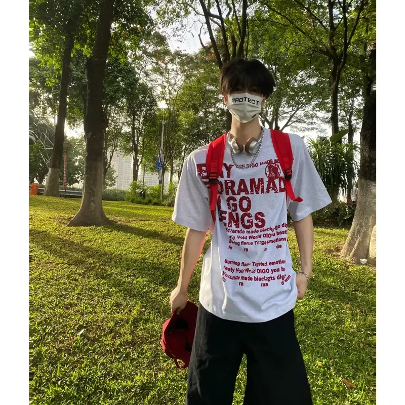 coolboyBB 美式复古字母印花短袖T恤男女同款宽松休闲百搭上衣夏