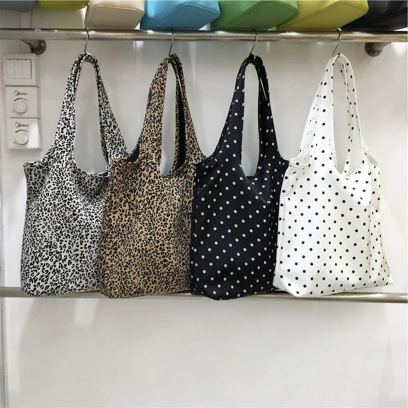 韩系慵懒风波点尼龙布单肩包新款大容量通勤帆布豹纹女包