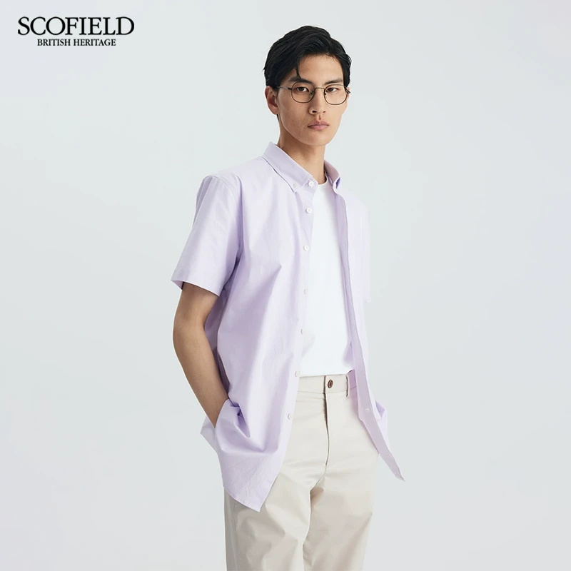 SCOFIELD男士衬衣夏季潮流百搭休闲纯色通勤商务短袖衬衫