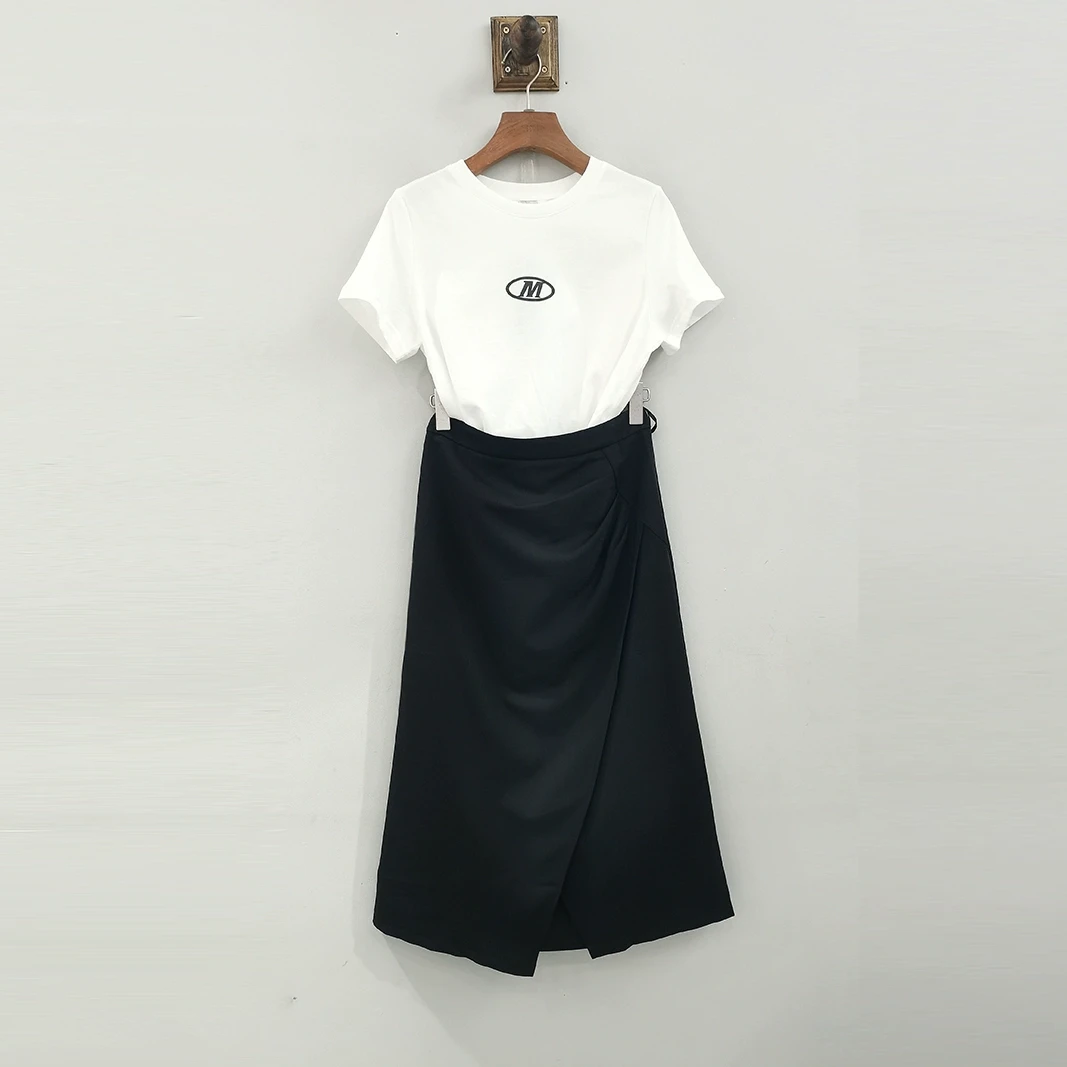 TZQFS08A麦寻2025夏时尚气质通勤圆领短袖T恤+半身裙两件套连衣裙