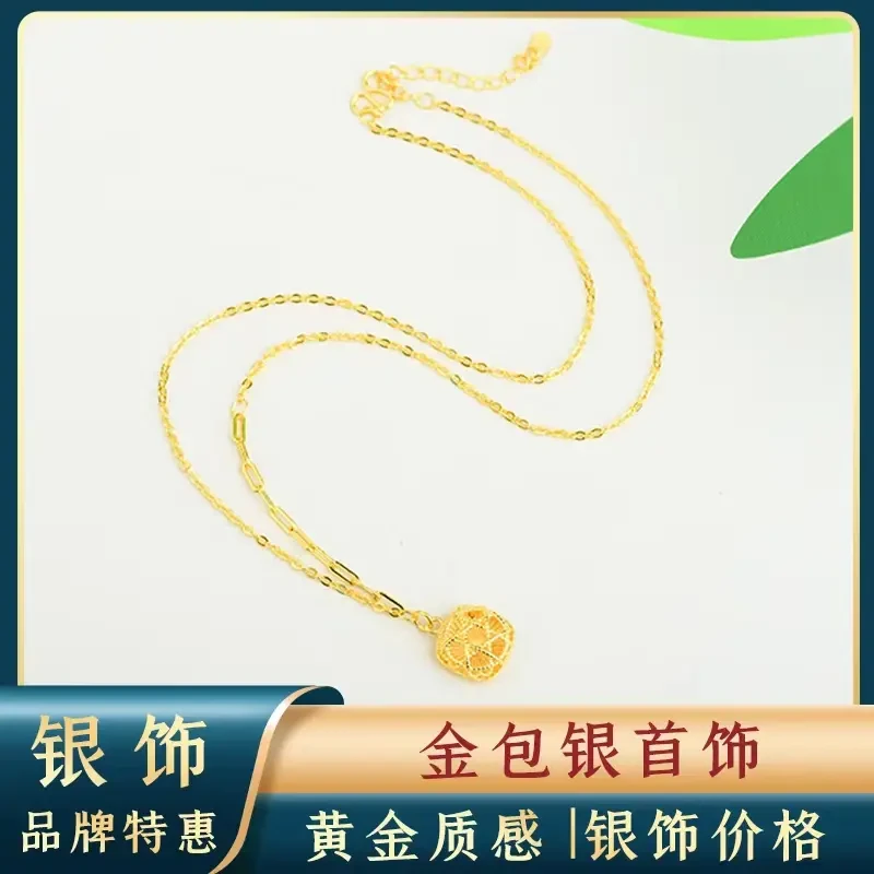 吊坠足银 【馨品】苞金足银时尚拉丝方糖吊坠项链气质轻奢百搭