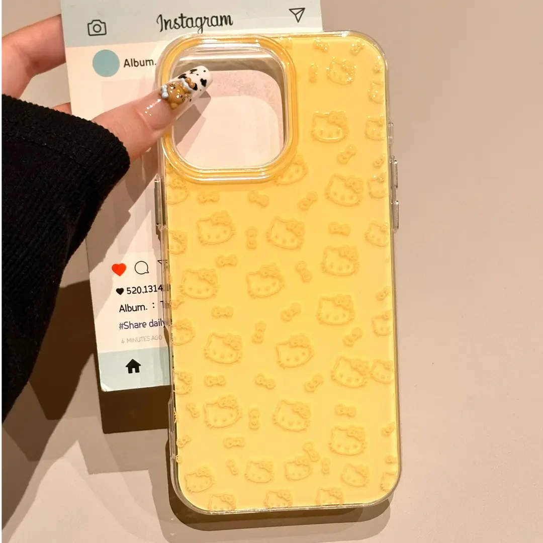 适用柠檬黄KT猫苹果16/15iphone14promax简约苹果手机壳13双层imd