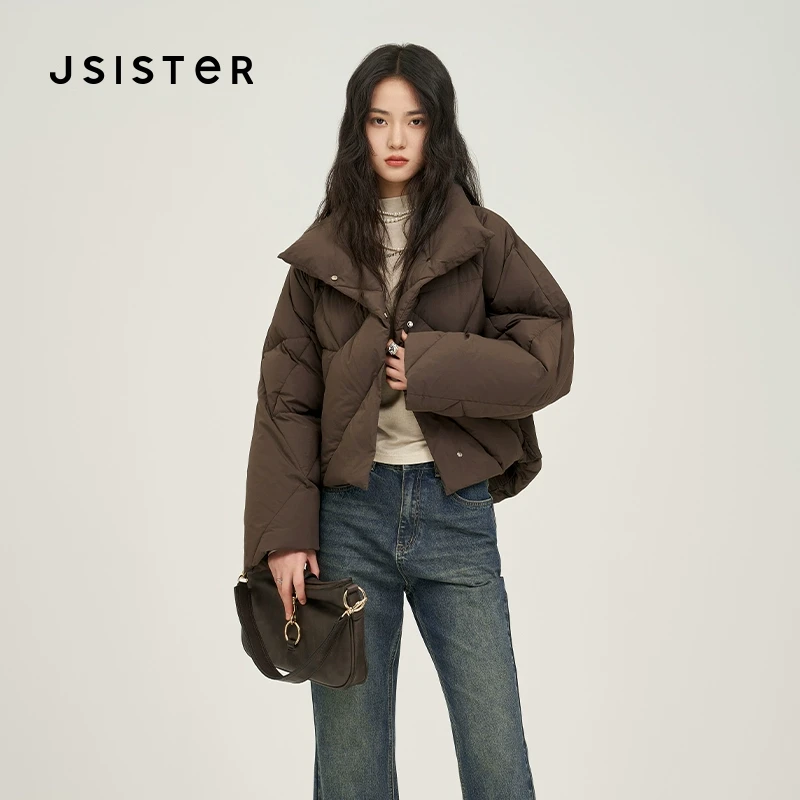 jsister 秋装新款 JS女装时尚咖色短款羽绒服 S434208236
