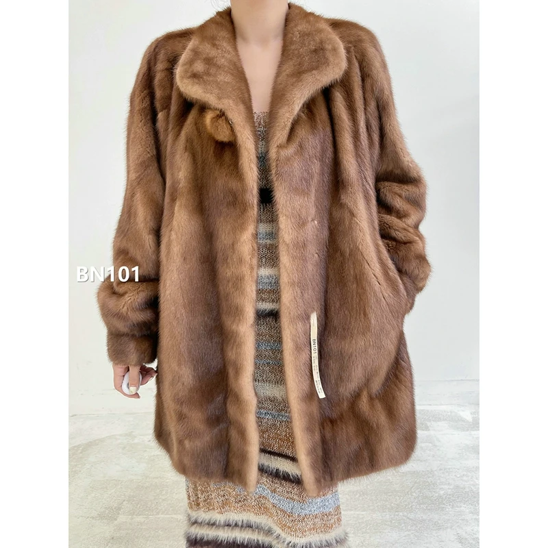 【BN101】S码 蜜茶棕中长款全抽貂皮大衣（肩42胸102衣82袖62）