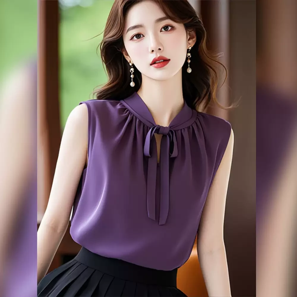紫色蝴蝶结系带坎肩无袖T恤女2025年新款夏季独特绝美小上衣减龄