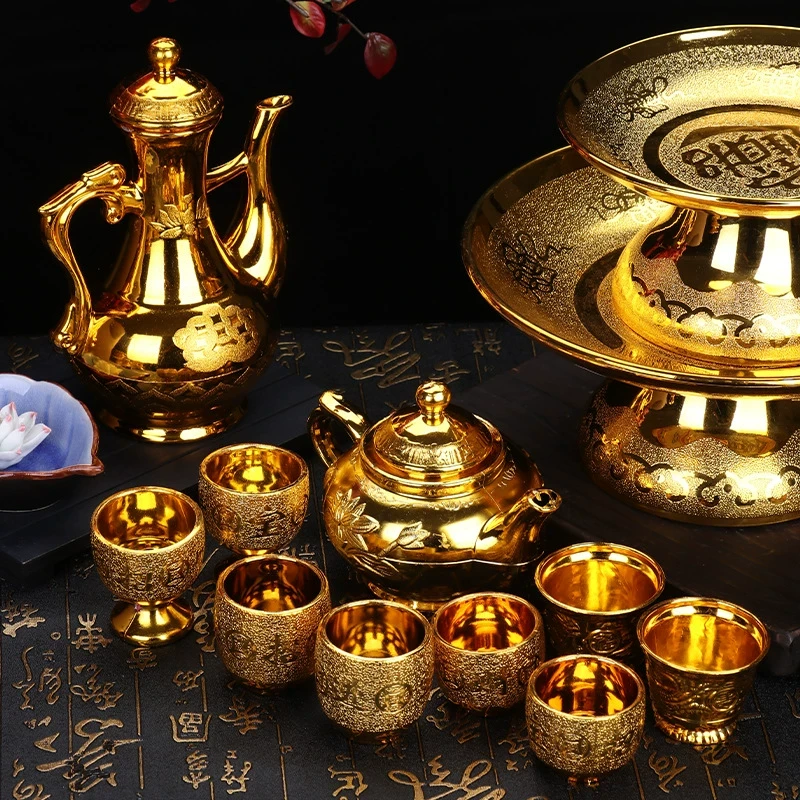 祭祀茶壶敬佛塑料供盘供杯鎏金酒杯礼佛供碗茶杯酒壶供佛杯佛具