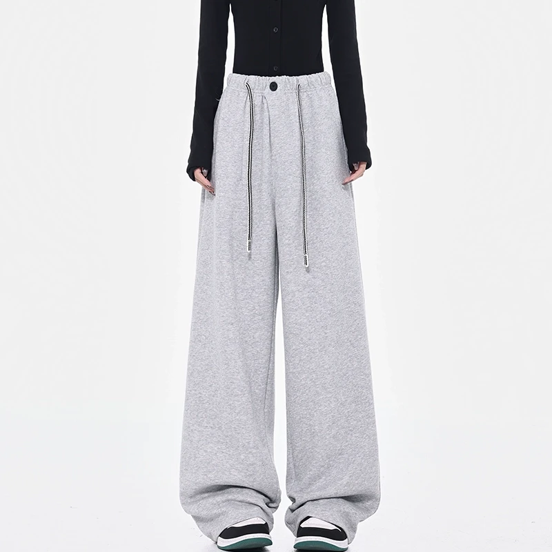 【春季五折】KEN STUDIO高级感灰色抽绳运动裤高腰垂感直筒休闲裤子