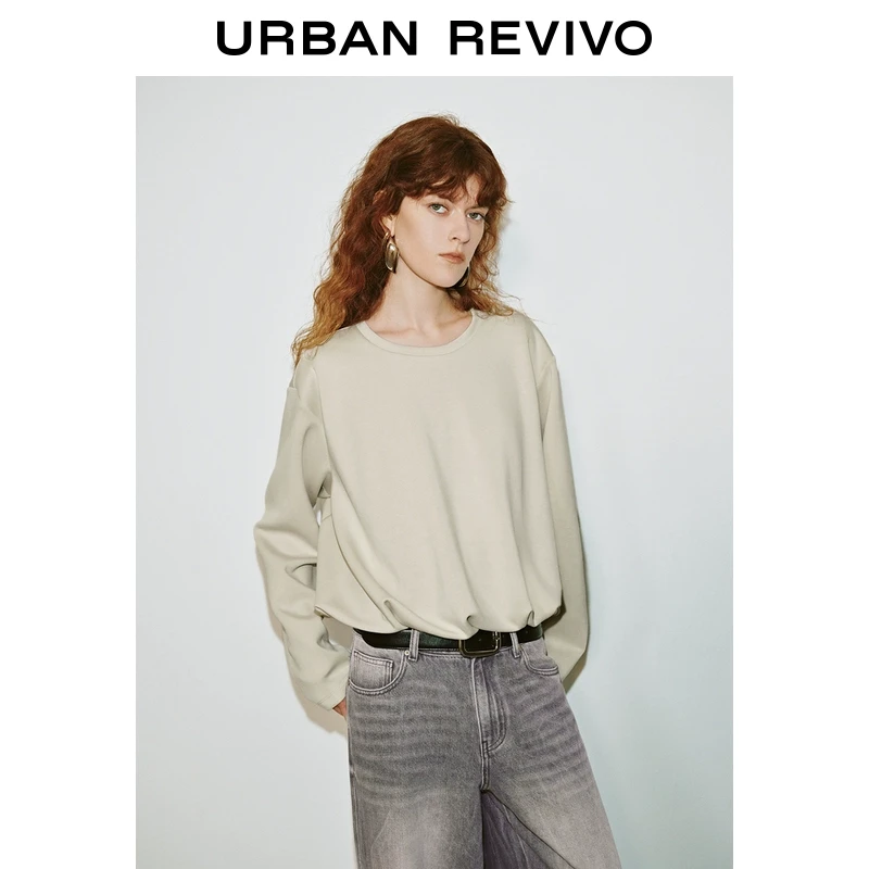 UR2025春季新品女装欧若风潮流设计感花苞褶皱长袖T恤UWJ450023