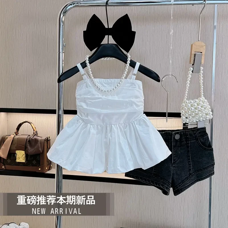 【现货】女童夏装套装2025新款洋气夏季气质小女孩夏款吊带两件套