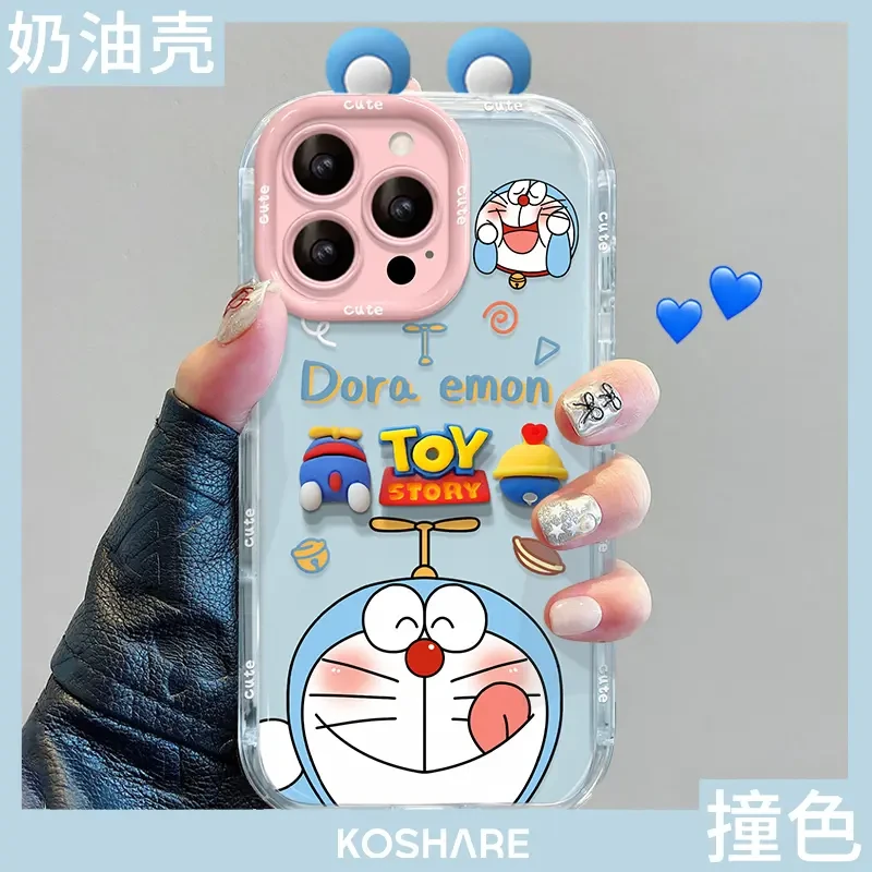 适用可爱哆啦公仔透明iPhone16promax奶油卡通手机壳苹果15/14/13