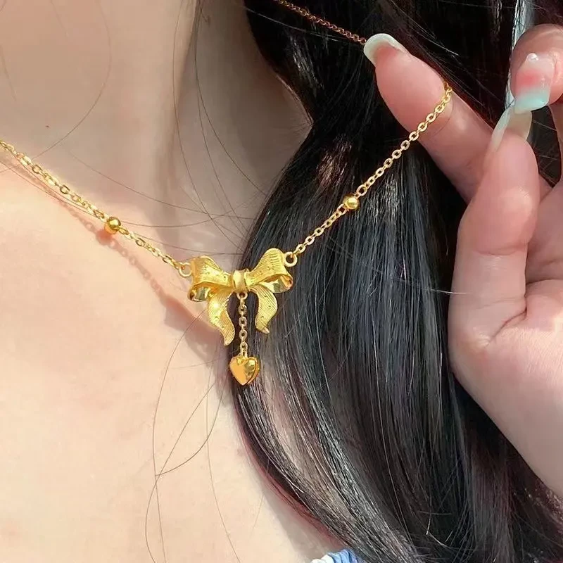 钛钢项链 不掉色在逃公主蝴蝶结流苏项链轻奢设计感颈链锁骨链女