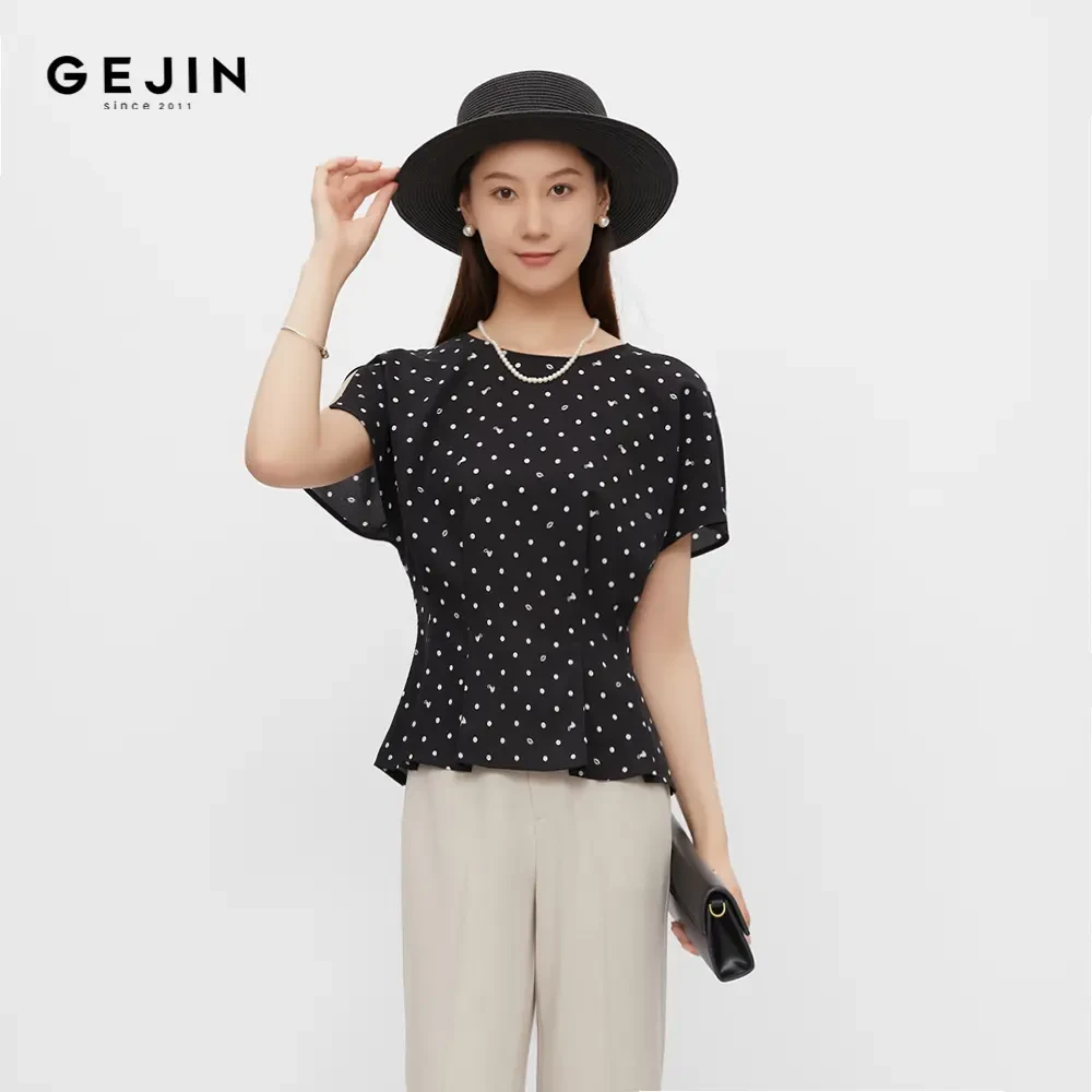 GEJIN/歌锦夏季新款波点设计法式时尚优雅显瘦气质小衫GJ22522572