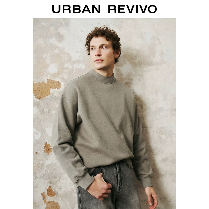 UR2025秋季新款男休闲纯色百搭宽松落肩棉质长袖T恤UML450023