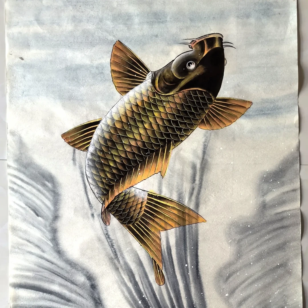鲤鱼图还挂画客厅书房茶室玄关卧室装饰