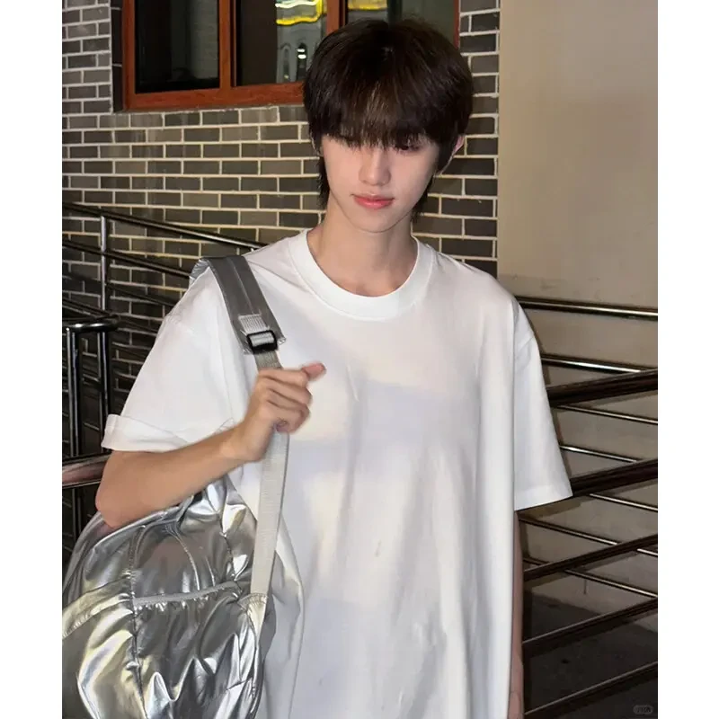 美式小领口白色T恤男女款320g重磅双纱纯棉短袖内搭打底纯色半袖